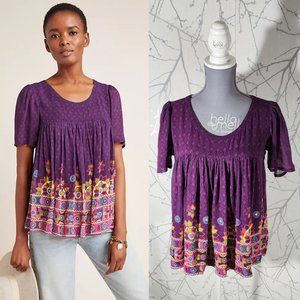 Tanvi Kedia Purple Bohemian Printed Beaded Babydoll Top